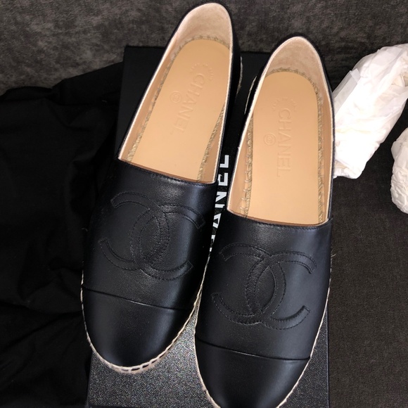 CHANEL  Espadrilles black lamb skin size EU40 fits US size 9 - Picture 1 of 13
